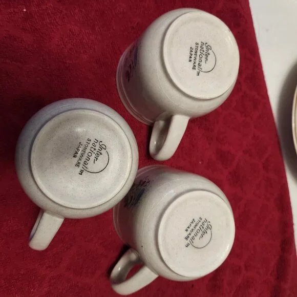 International Stoneware Heartland Village Japan Coffee Cup Set of 3 Vintage - Picture 5 of 8